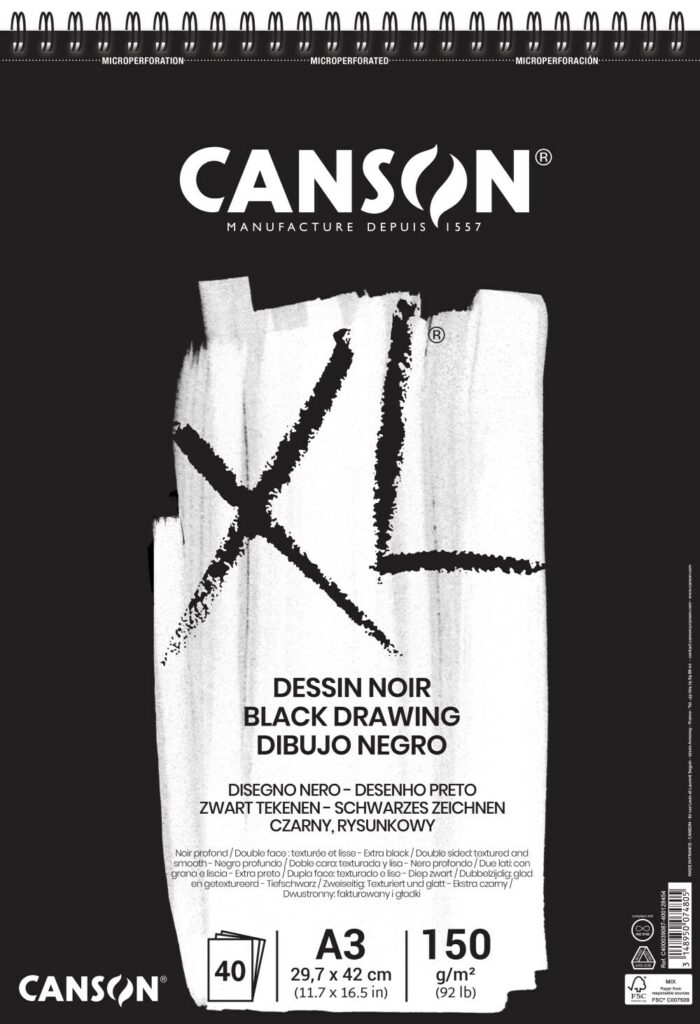 Canson XL Piirustuslehtiö A3 Dessin Noir, 20 arkkia 150g