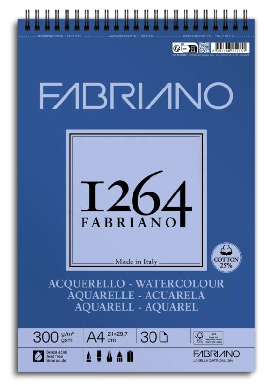 FABRIANO 1264 WATERCOLOUR A4, 300g KIERRELEHTIÖ 30 ARK.