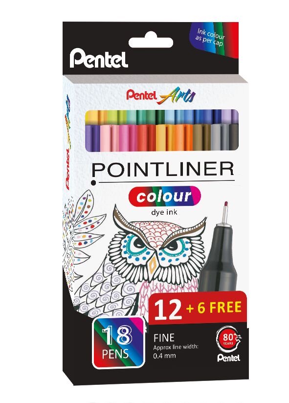 Kuitukynä Pentel Pointliner colour 18kpl